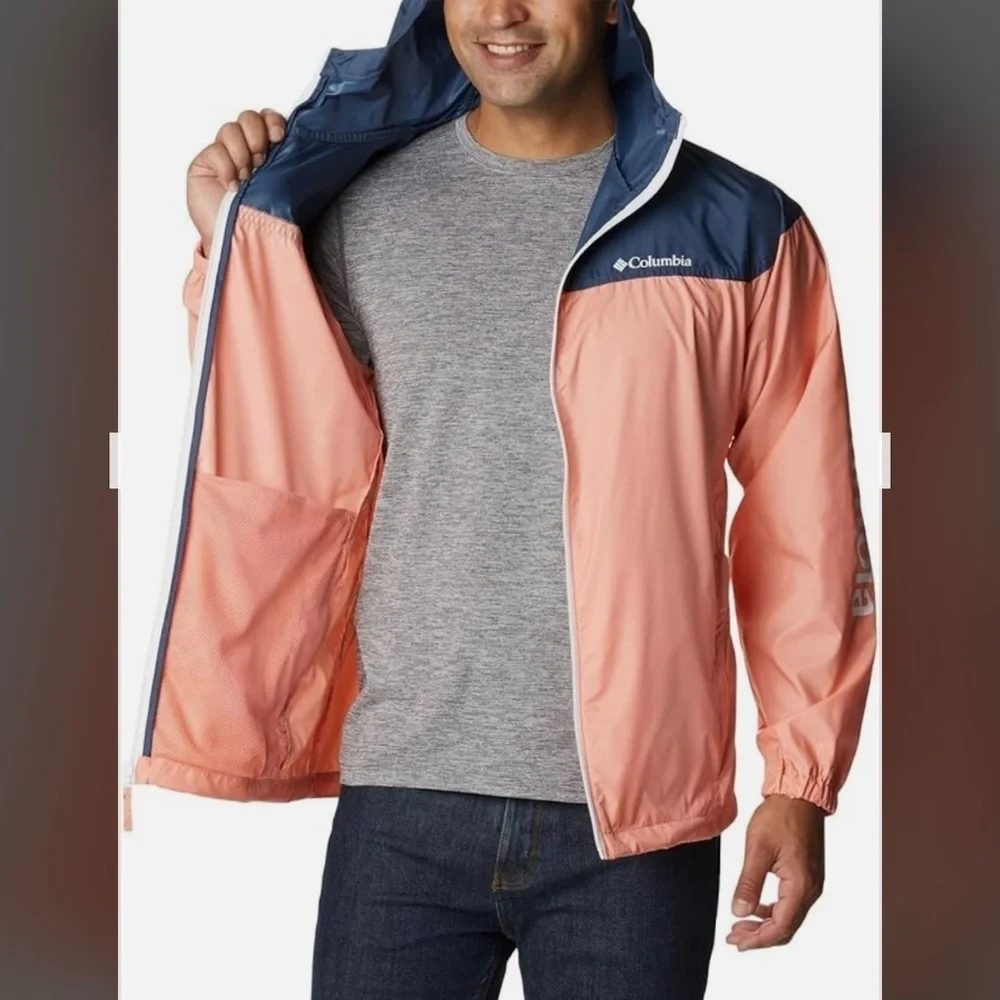 Columbia Men's Flash Challenger Novelty Windbreaker Jacket in Coral/Navy Size XL - Picture 6 of 9